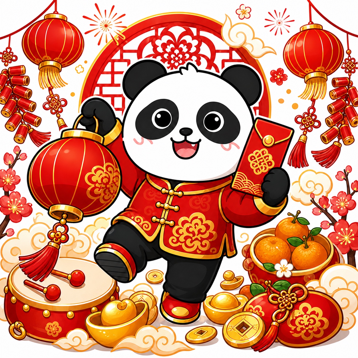 熊猫俊宇春节主题插画