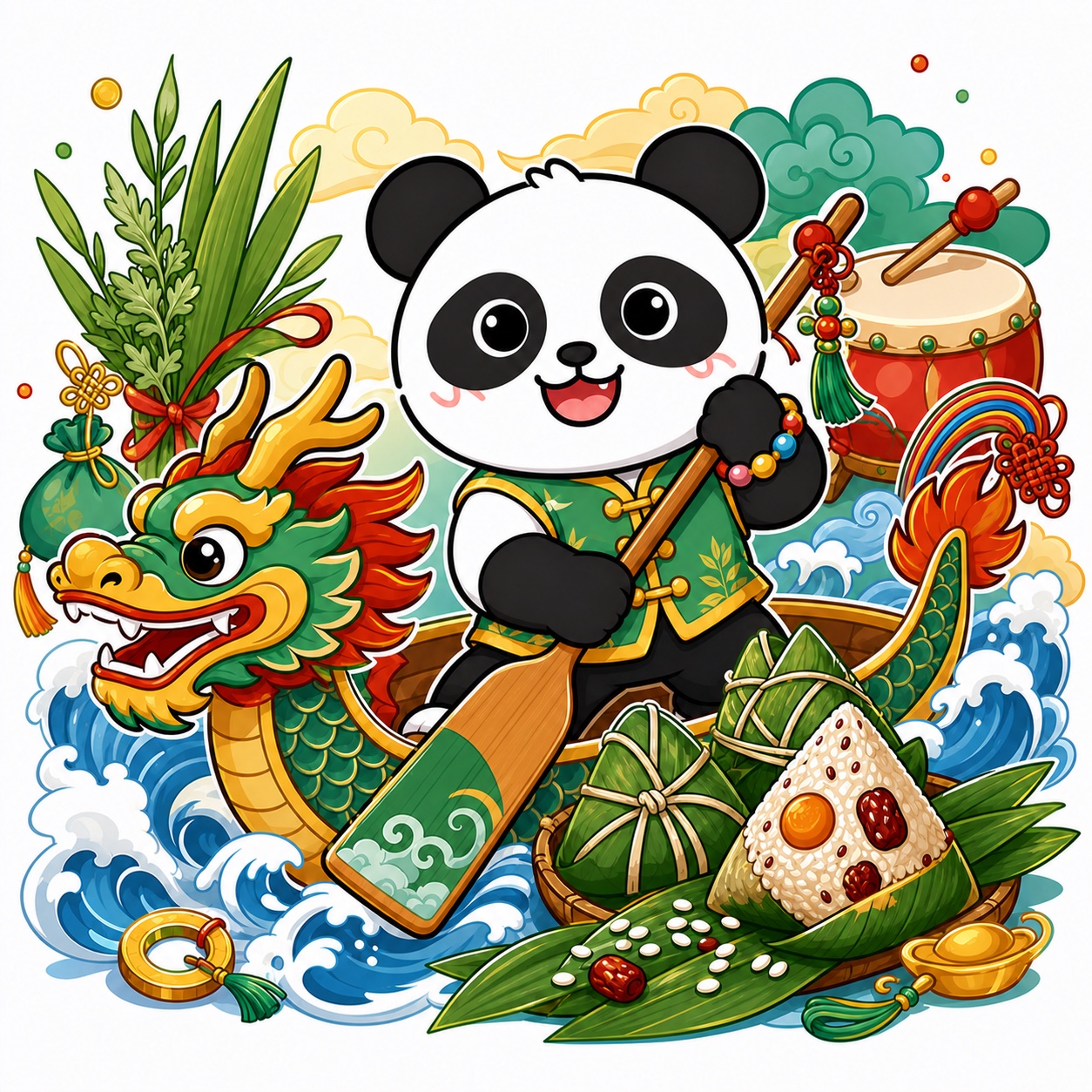 熊猫俊宇端午节主题插画