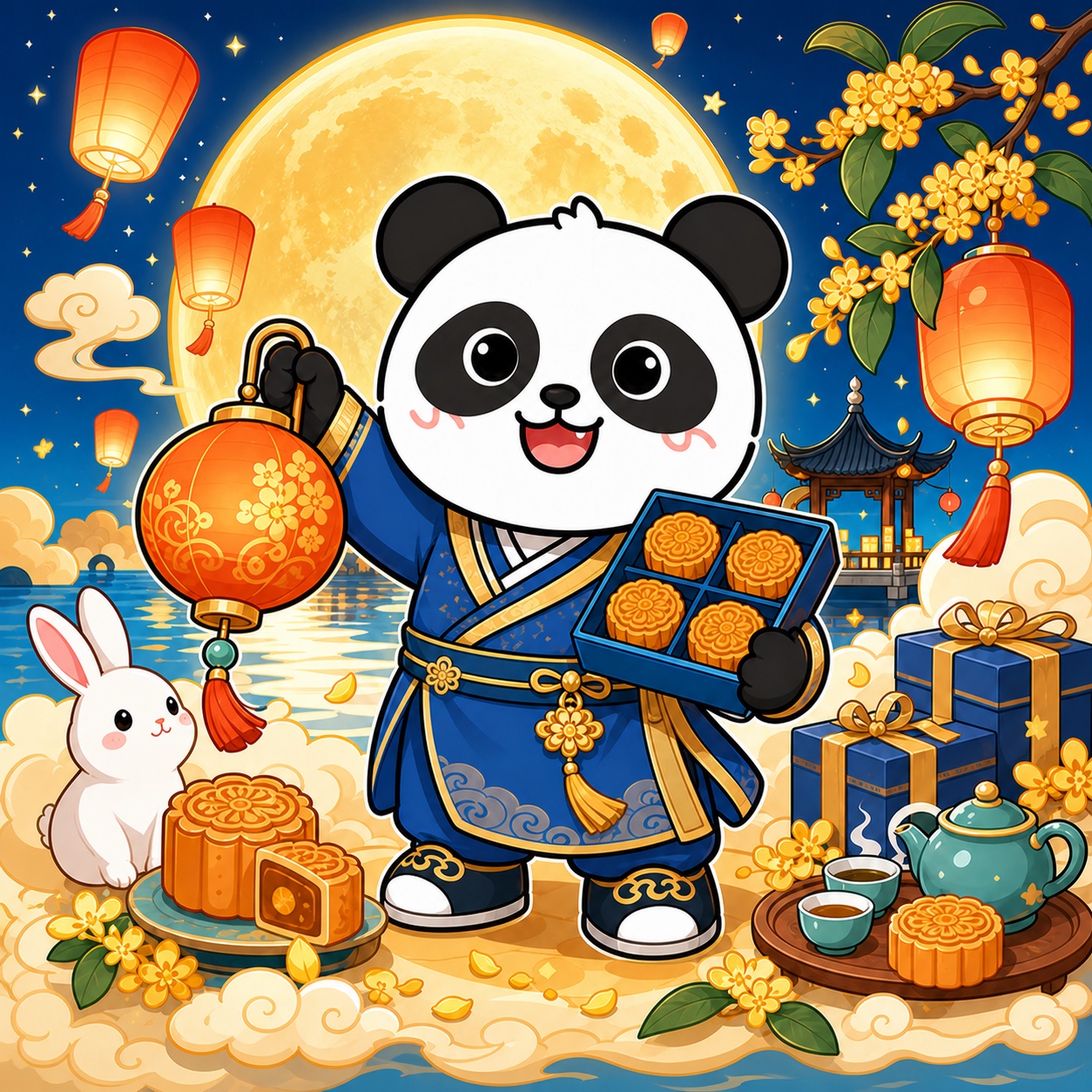 熊猫俊宇中秋节主题插画