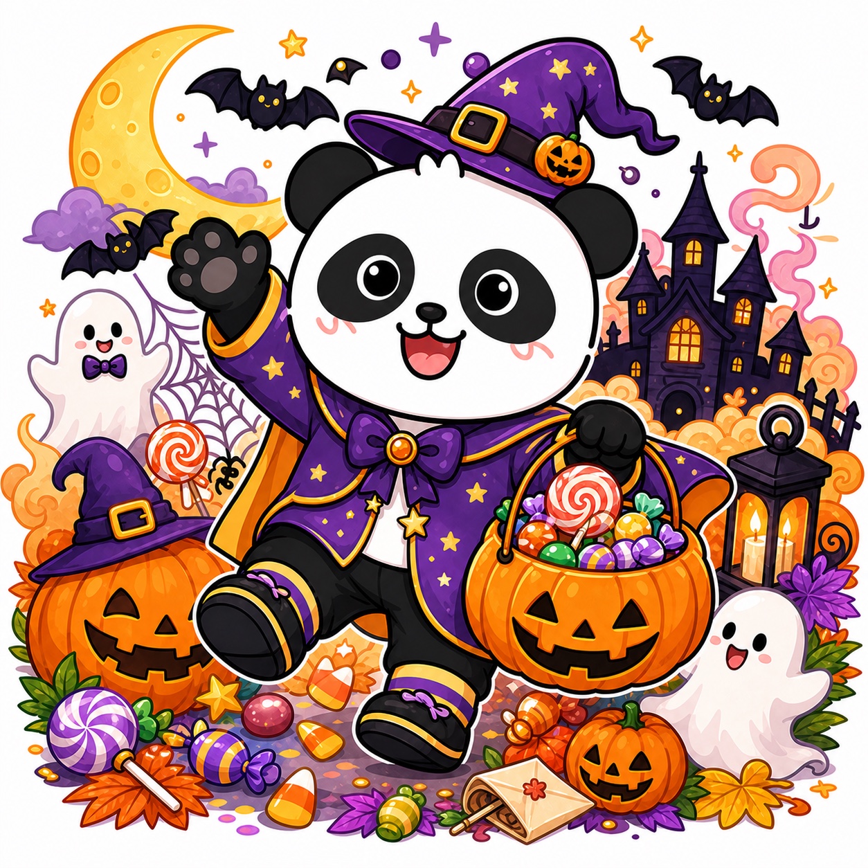 熊猫俊宇万圣节主题插画