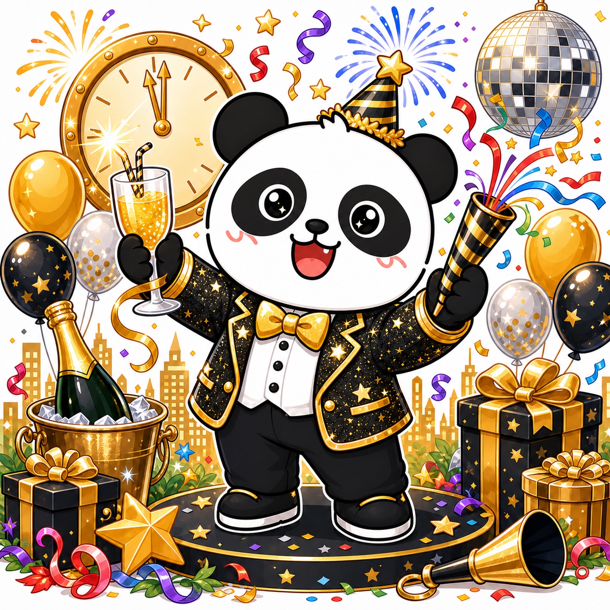 熊猫俊宇新年庆典主题插画