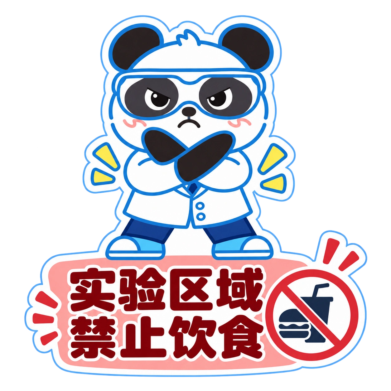 熊猫俊宇实验室提示贴纸《实验区域 · 禁止饮食》