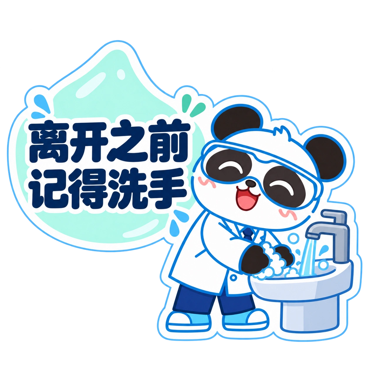 熊猫俊宇实验室提示贴纸《离开之前 · 记得洗手》