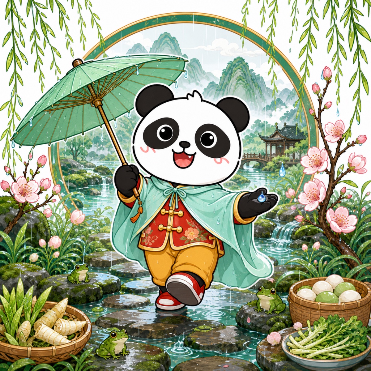 熊猫俊宇二十四节气作品《雨水》