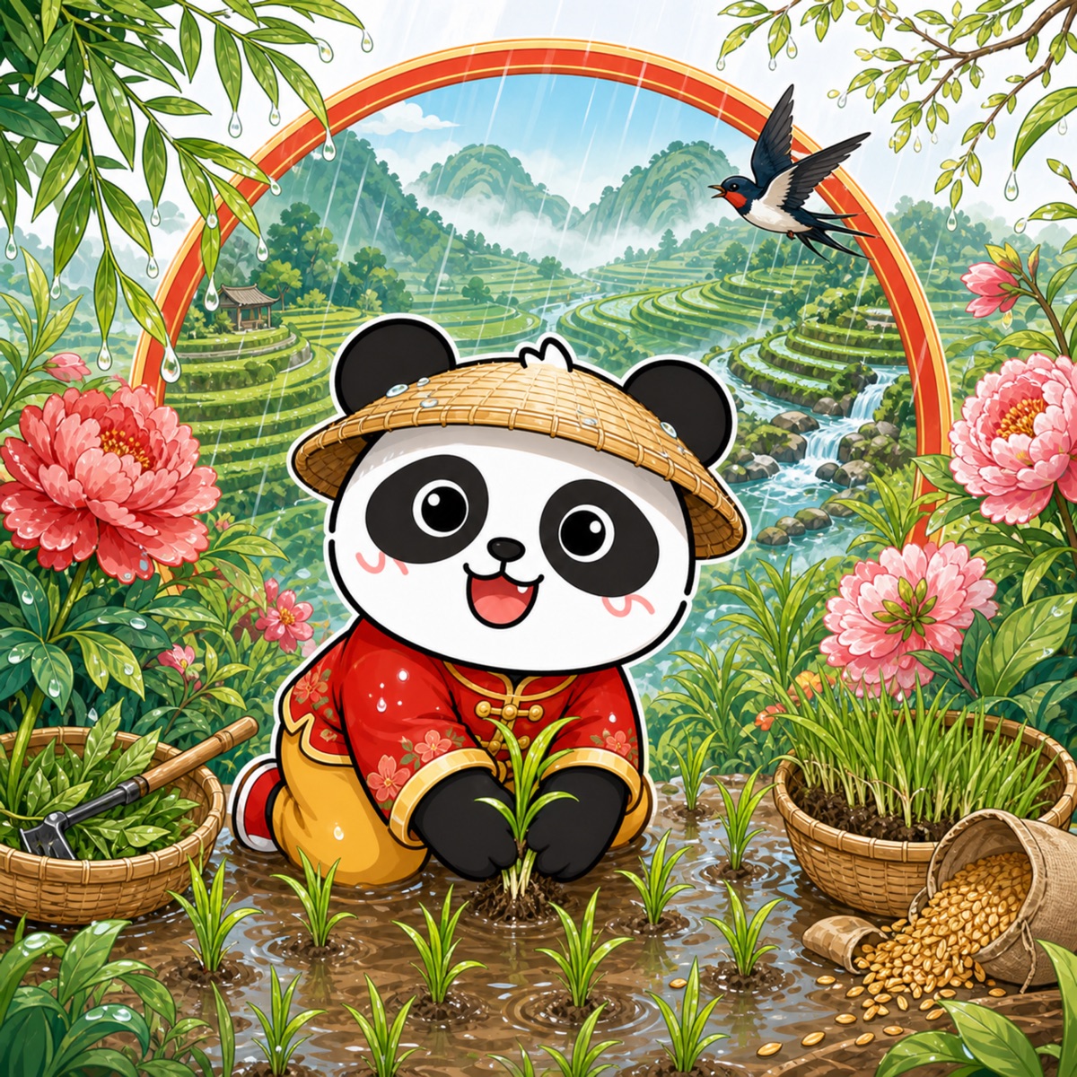 熊猫俊宇二十四节气作品《谷雨》